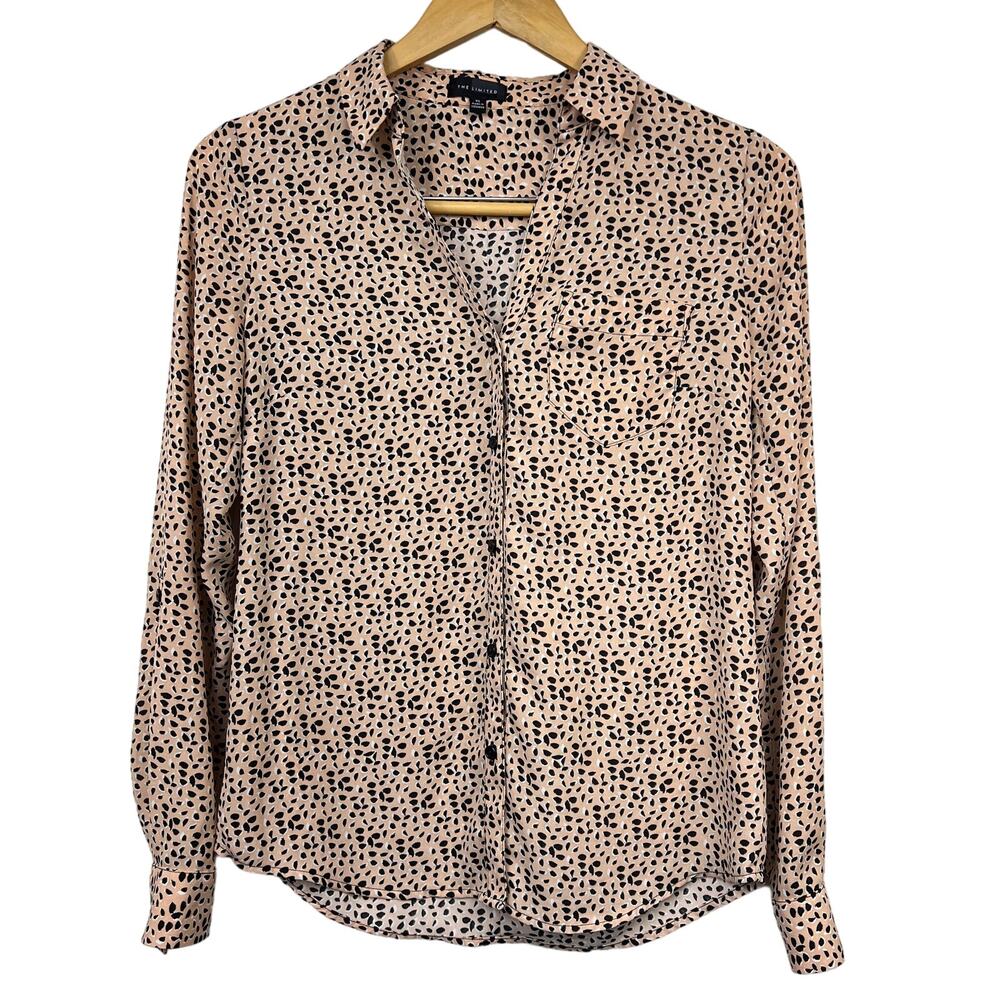 The Limited Women's Button Up Blouse Light Peach with Black/White Petal Print XS